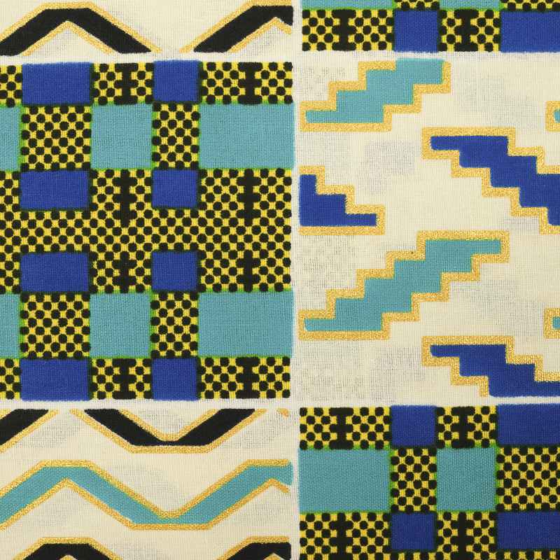 Yellow and Blue Lurex Print Wax Fabric - Maison Klem